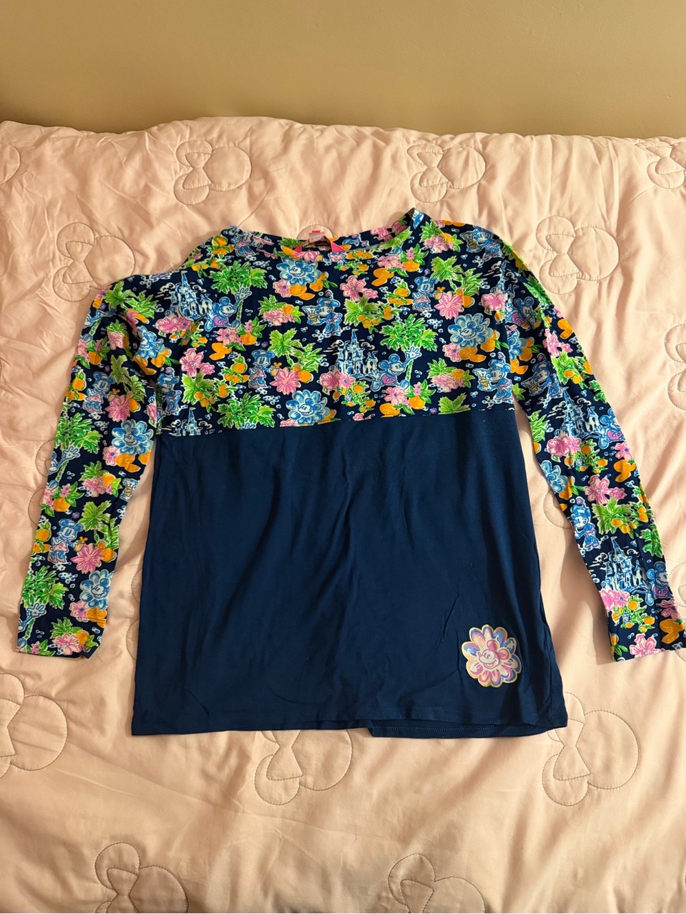 Lilly Pulitzer Navy Floral Mickey Print Top